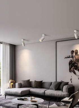 黑色led明装射灯7W可换灯泡光源背景墙客厅壁画免开孔吸顶天花灯