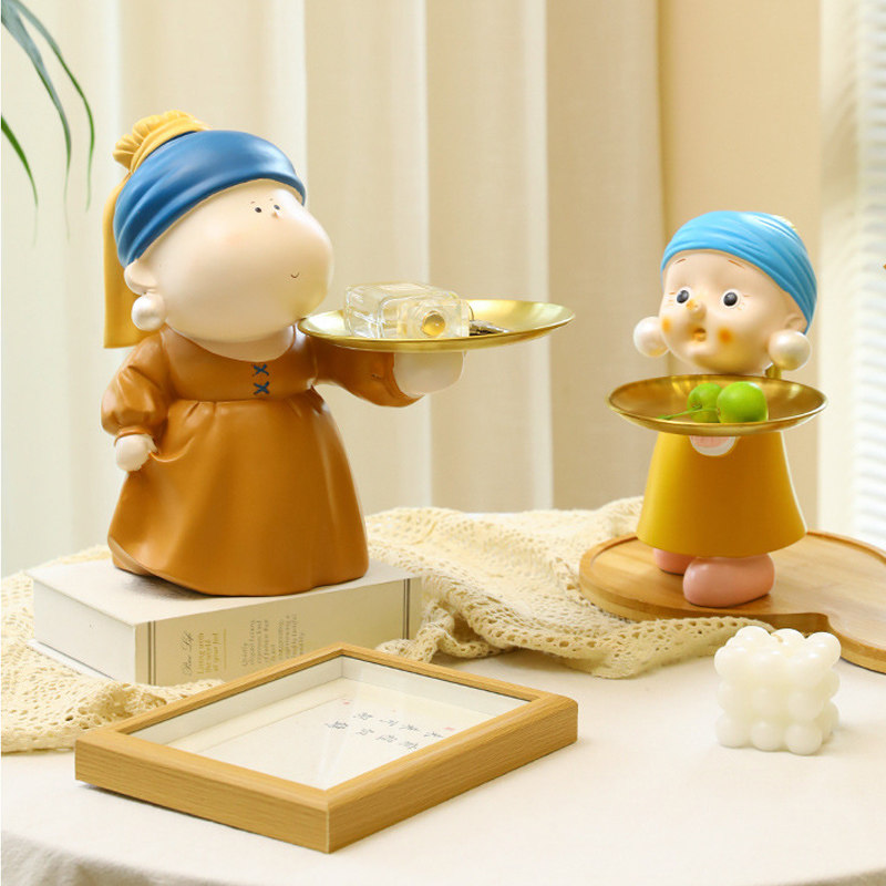 搬迁礼戴珍珠耳环少女门口放钥匙架收纳玄关托盘客厅摆件轻奢艺术