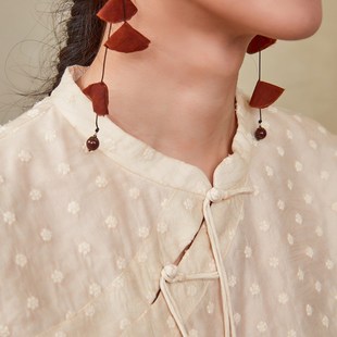 布符夏季新款百搭中式领半开襟流苏扣女士五分袖国风旗袍上衣