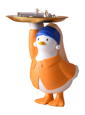 创意家居客厅玄关糖果钥匙托盘装饰品时尚个性珍珠少女鸭收纳摆件