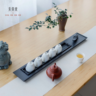 至信堂手工天然乌金石茶杯架茶杯托简约壶承轻奢干泡台小茶盘