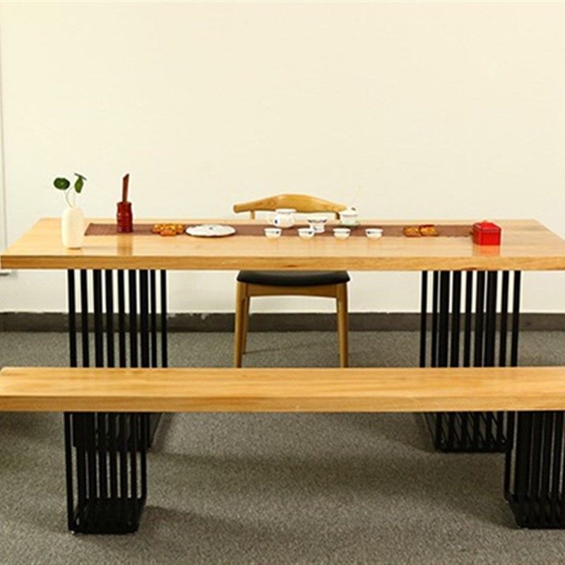loft铁艺餐桌实木会议办公桌长桌工业风长方形电脑桌椅组合工作台