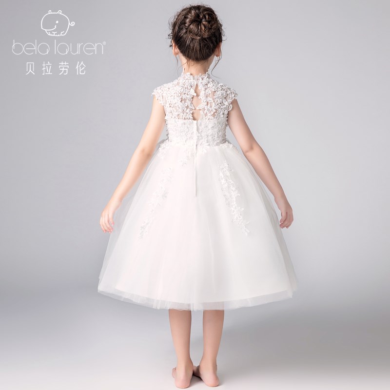 白色公主裙女童婚纱裙生日晚礼服秋季小主持人儿童钢琴演出服花童