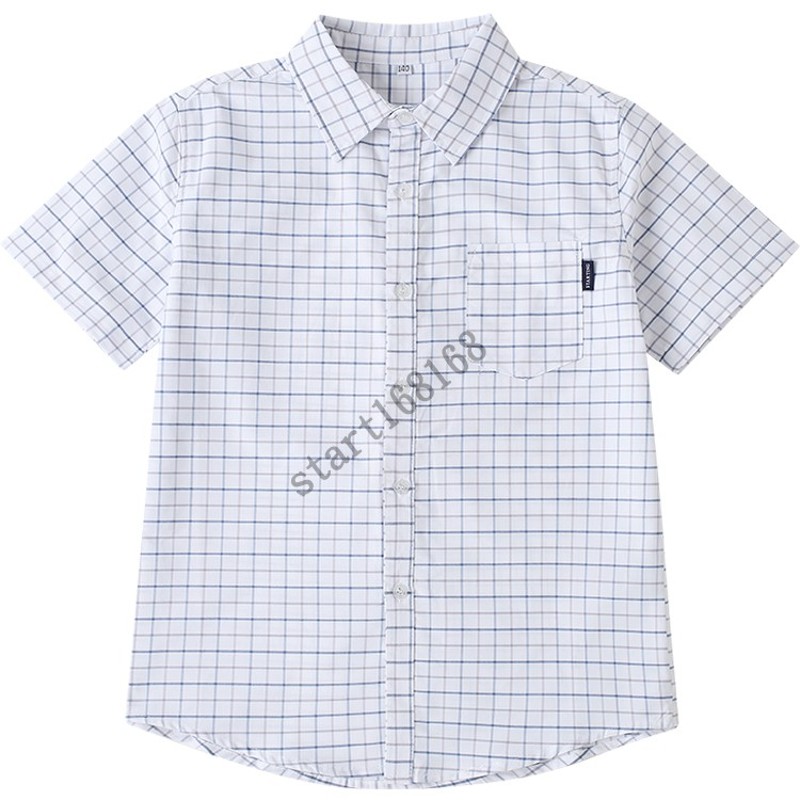 starting 中小学生校服学院风英伦风夏装格子衬衫短袖男上衣班服