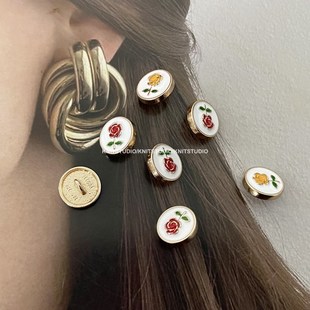 覆古名媛风红玫瑰白油金属纽扣夏季衬衫袖领扣毛衣开衫装饰小扣子