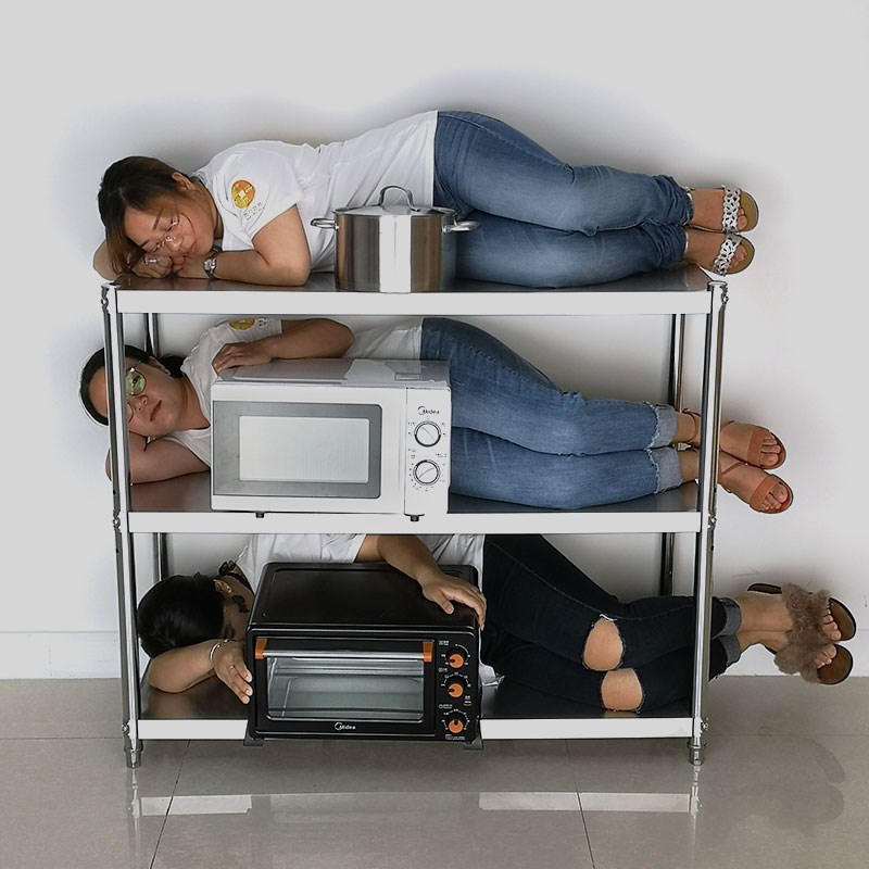 不锈钢厨房置物架落地3多层2微波炉收纳储物货架家用整理放锅架子