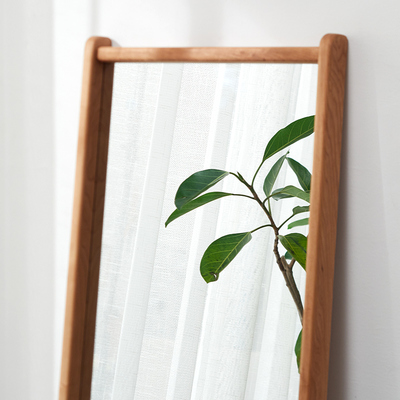 北欧日式实木框落地防爆穿衣镜黑胡桃艺术全身可移动壁挂试衣镜子