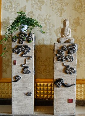 新中式禅意仿古祥云展示柱落地摆件家居饰品客厅玄关花盆装饰底座