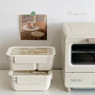 日式小麦秸秆饭盒便携分盒型便当盒上班族微波炉加热餐盒保温盒