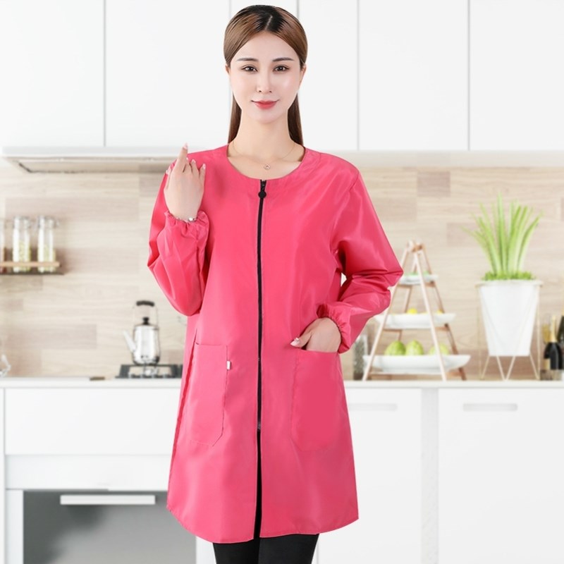 时尚立领罩衣家用防水防油厨房围裙有袖无帽大褂工作服薄款外套女