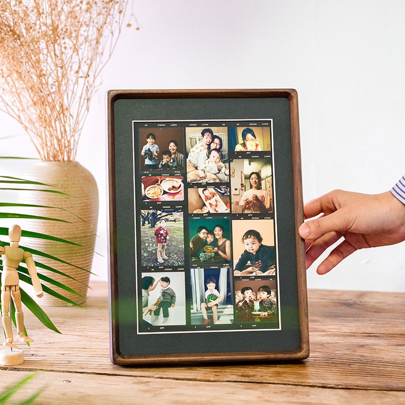 实木相框摆台定制照片打印diy复古胶片风高级感8寸全家福宫格摆件