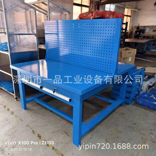 一品重型四工位钳工工作台钳工实训台职校车间模具台配2抽屉挂板