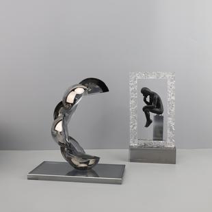 现代简约水晶几何形状树脂思考者摆件客厅办公室玄关样板间装饰品