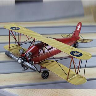 大号飞机模型复古双翼飞机模型手工做旧铁皮飞机航空模型玩具