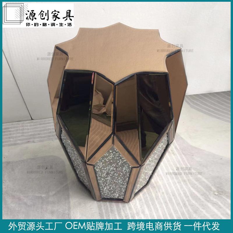 轻奢欧式镜面茶几角几玻璃玄关台客厅卧室水晶装饰八角