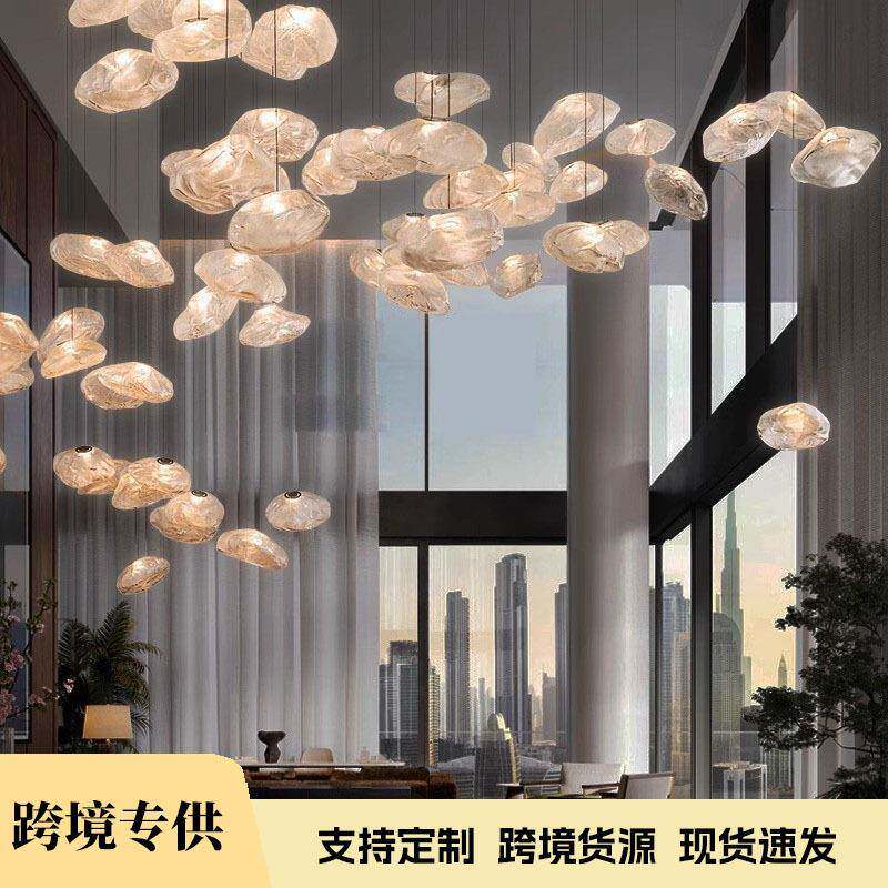 复式挑空loft楼梯间餐厅吊灯设计师玻璃云朵灯公寓别墅客厅吊灯