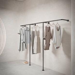 服装店上墙壁挂展示架落地直杆挂衣架女装店专用黑色货架侧挂衣杆