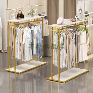 简约服装店中岛架落地展示架男女装童装单排侧挂双面正挂金色货架