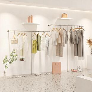 服装店展示架不锈钢银色上墙架网红店女装货架陈列架落地式童装店