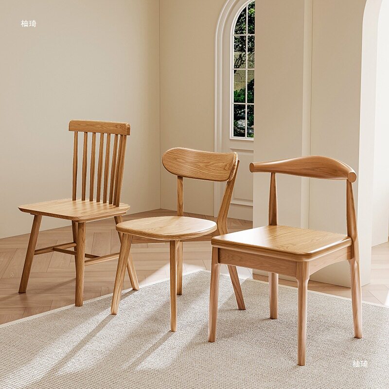 实木餐椅家用餐桌椅靠背椅子新款中古餐饮商用餐厅凳子茶桌椅