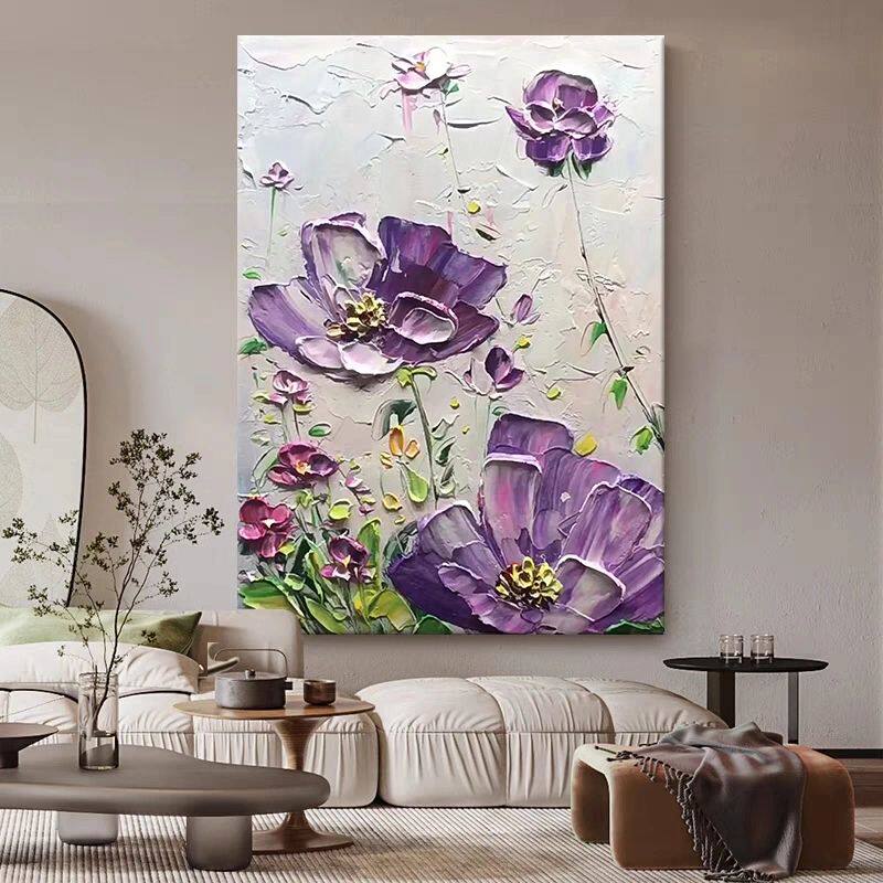 大芬村手绘油画玫瑰花厚油画肌理抽象花卉客厅大幅装饰画玄关挂画