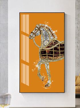 入户玄关装饰画简约现代橙色骏马挂画走廊尽头过道晶瓷客厅墙壁画