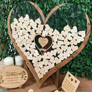 木质心形创意婚礼签名框为宾客留言簿个性透明结婚礼签名板本簿册