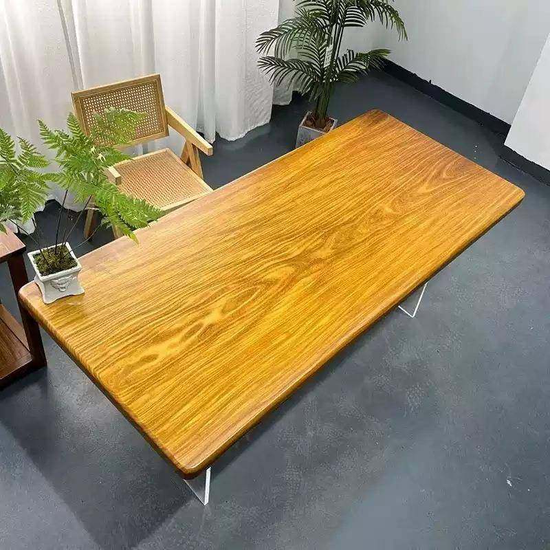 柚木大板茶桌实木原木画案办公桌茶台奥坎木餐桌胡桃木家具椅组合