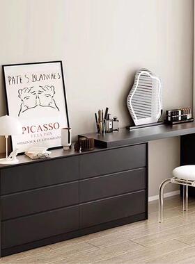 梳妆台现代简约卧室书桌斗柜一体黑色复古风轻奢小户型意式化妆桌