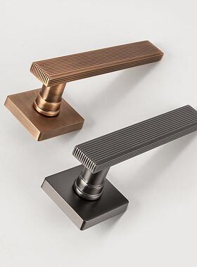 直销锌合金卧室门锁灰色实心门把手现代简约分体磁吸木门锁