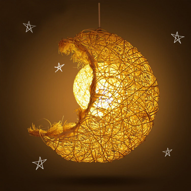 北欧藤艺星星月亮吊灯创意餐厅火锅店茶楼吧台阳台过道鸟巢简约风