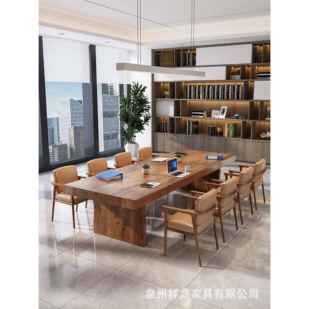 现代简约实木办公桌家用书房原木大书桌工作台商用大板会议长条桌