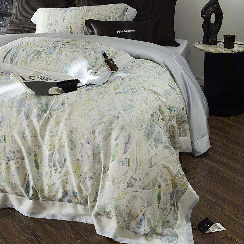 春夏高端60S双面天丝四件套凉感轻奢风印染亲肤被套丝滑床上用品