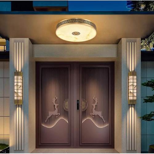 阳台吸顶灯防水防蚊虫全铜仿云石高端别墅大门灯自建房入户门口灯