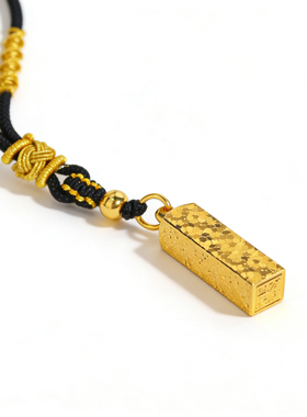 四方来财金包银吊坠金色项链