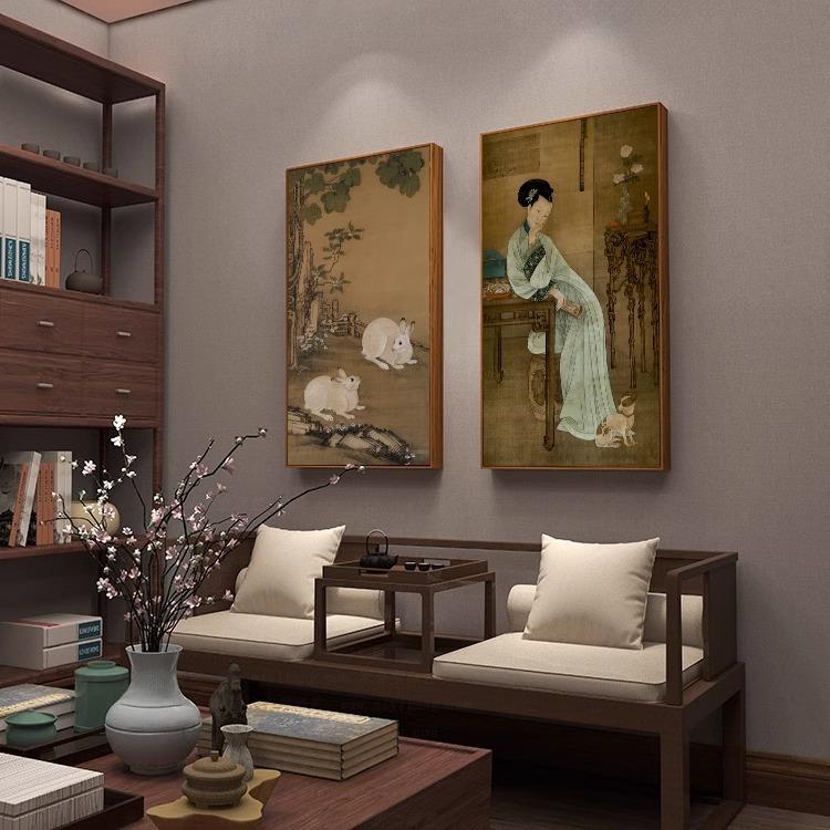 春阁倦读新中式书房客厅装饰画复古仕女图人物国画仿古画玄关挂画