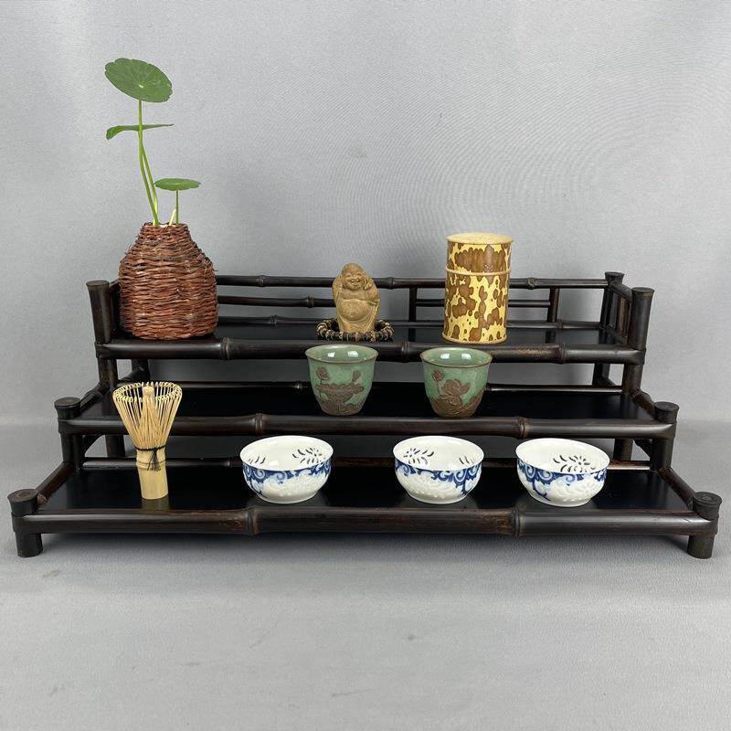 紫竹杯架茶盘茶台双层茶具展示置物架茶道零配件博古架席面组合