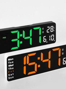 LED钟13寸简约挂钟用客厅时钟大字体电子钟多组闹钟温度星期同屏