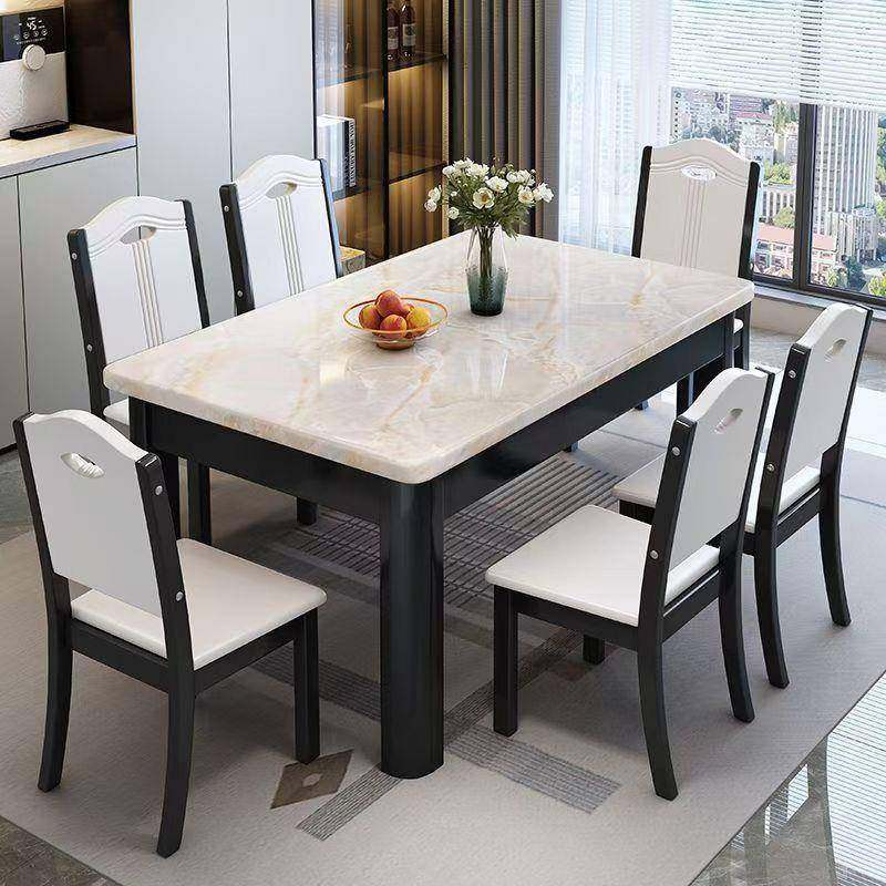 大理石餐桌椅组合现代简约家用小户型长方形餐桌椅子吃饭桌子