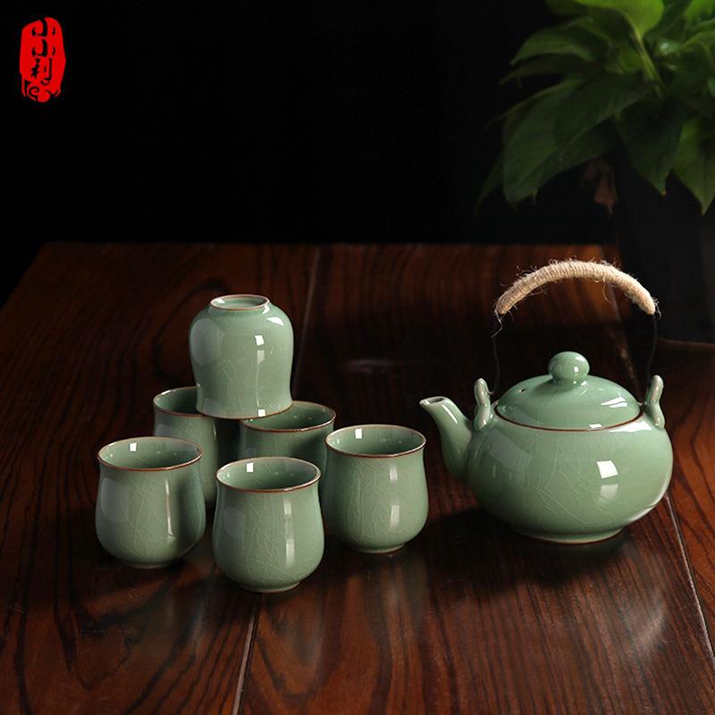 小小利青瓷泡茶壶套组家用大号提梁壶陶瓷茶具套装700ml沏凉茶壶