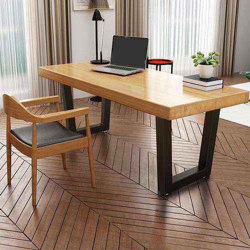 北欧家用实木铁艺书桌家用小户型单人位写字工作桌卧室学习桌椅