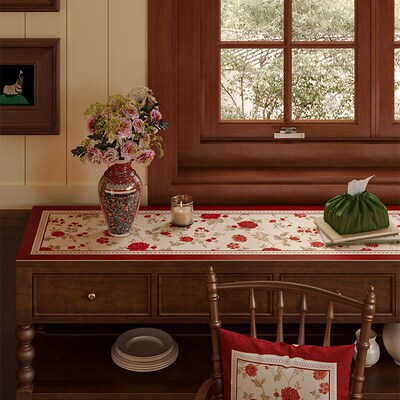 黛拉喜庆中式玫瑰餐边柜垫免洗柜垫新款吸水防油茶几电视柜防尘垫