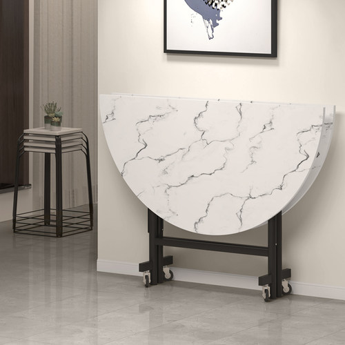 家用折叠桌简约可移动圆形餐桌酒店玻璃转盘大圆桌面10人吃饭桌子