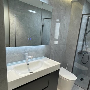 四面挡水陶瓷一体盆浴室柜组合意式 极简卫生间洗手盆智能洗脸盆柜