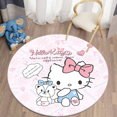 KT猫卡通圆形皮革地垫可擦洗免洗PVC防水防滑儿童学习椅转椅垫子