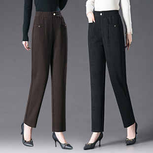 毛呢裤子女秋冬加厚单裤宽松休闲哈伦裤羊毛裤中年妈妈裤高档女裤
