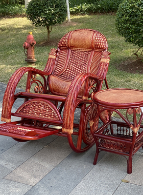 天然藤椅阳台休闲椅子家用高端真藤摇摇椅老人沙发躺椅懒人逍遥椅