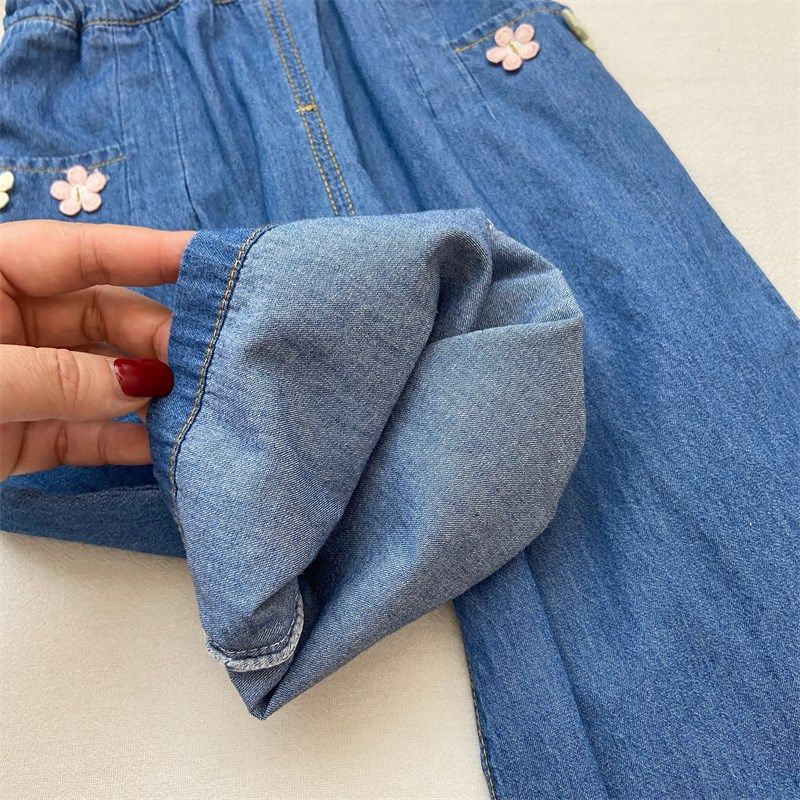 女童夏季阔腿裤2025新款洋气薄款宽松软牛仔裤宝宝舒适裤子九分裤