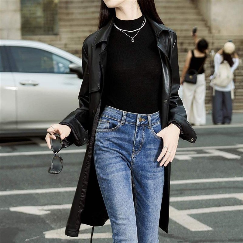 【德曼】柒量一裁小个子时尚酷飒皮衣外套女春秋款机车风  2075