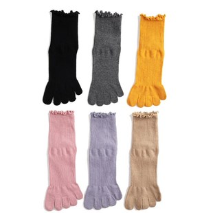 秋冬款女士五指袜中筒甜美花边松口不勒脚分五趾袜粉脚指头袜子女